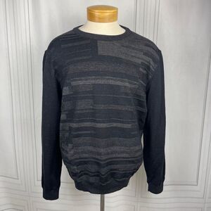 Hugo Boss-Slim Fit Italian Yarn Striped Crewneck Sweater - Black/Gray Men's XXXL